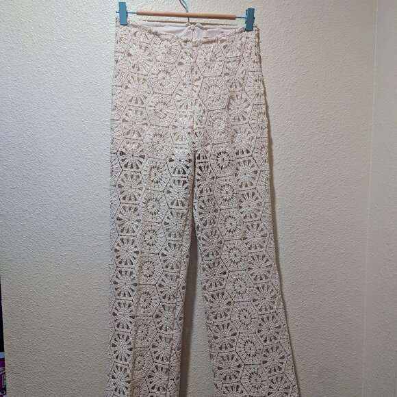 H&M Crochet Straight Leg Pants Cream Size S - Picture 4 of 12